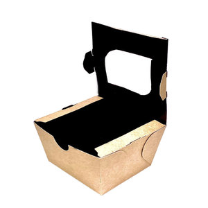 Caja Take Away Kraft Interior Negro y Ventana 400ml - Paquete 25 unidades