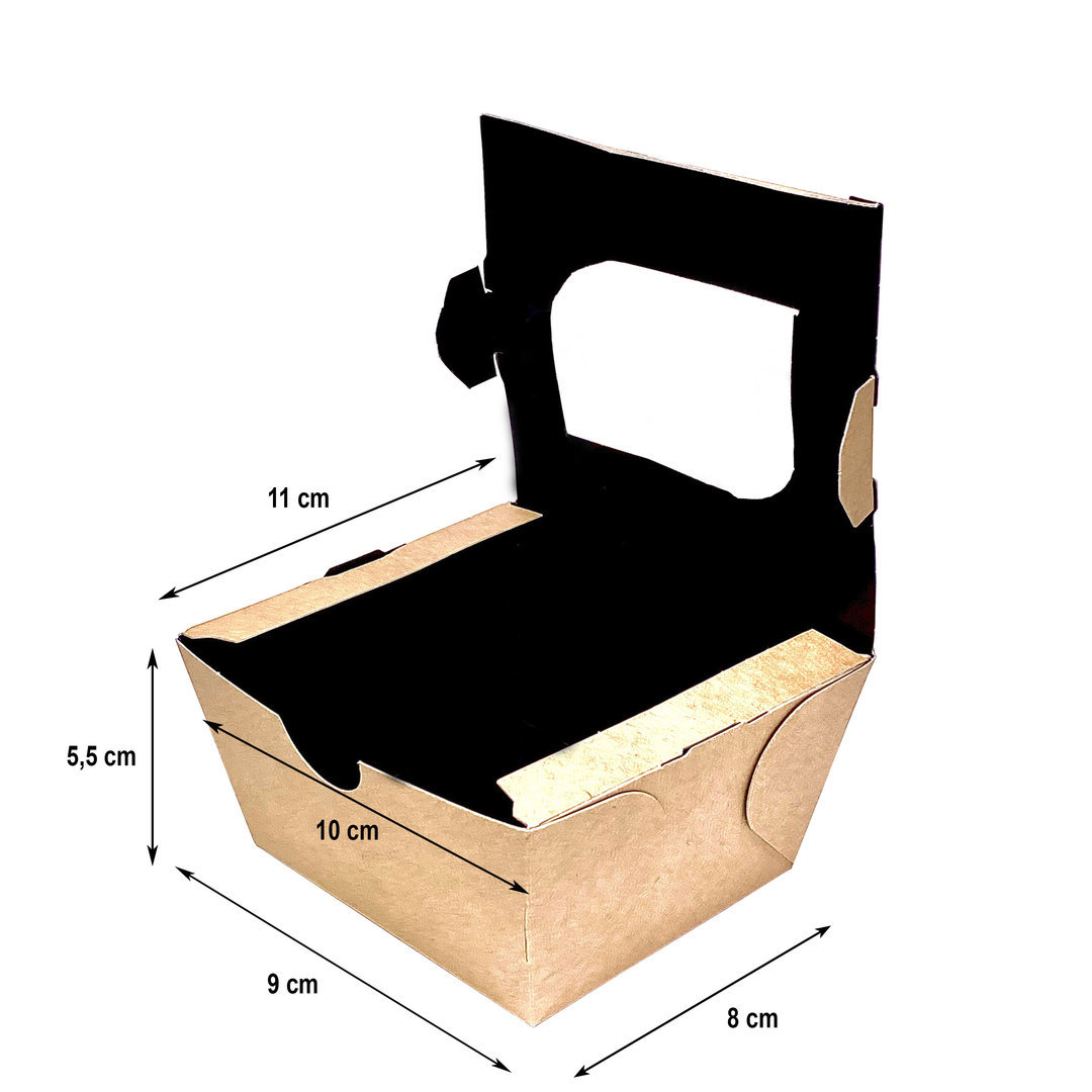 Caixa Take Away Kraft C/ Interior Preto e Janela 400ml