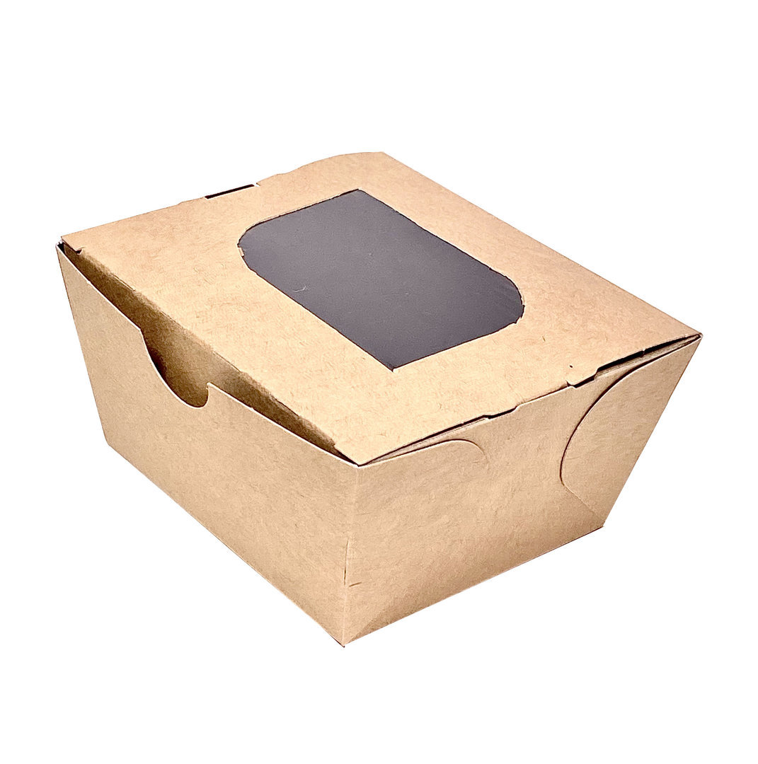 Caixa Take Away Kraft C/ Interior Preto e Janela 400ml