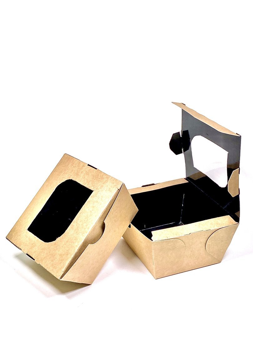 Caixa Take Away Kraft C/ Interior Preto e Janela 400ml