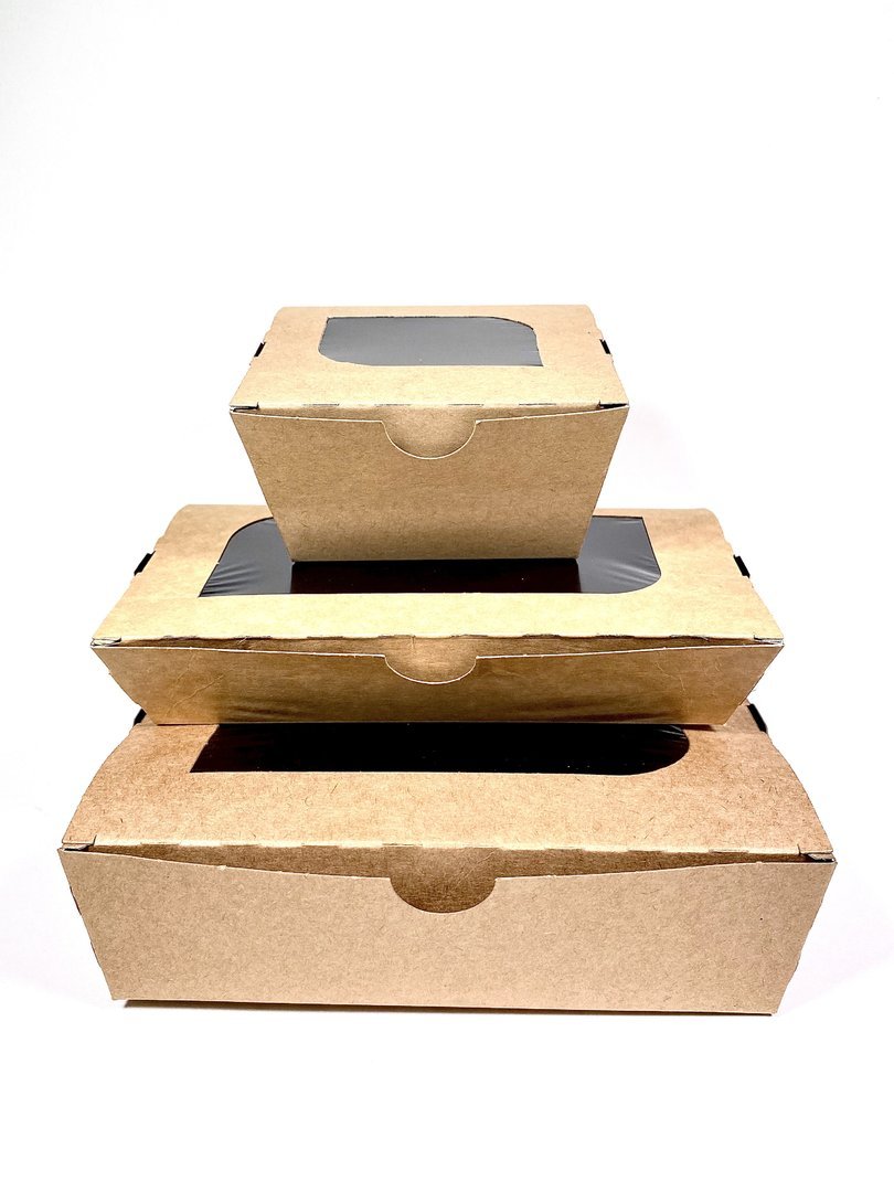 Caixa Take Away Kraft C/ Interior Preto e Janela 400ml