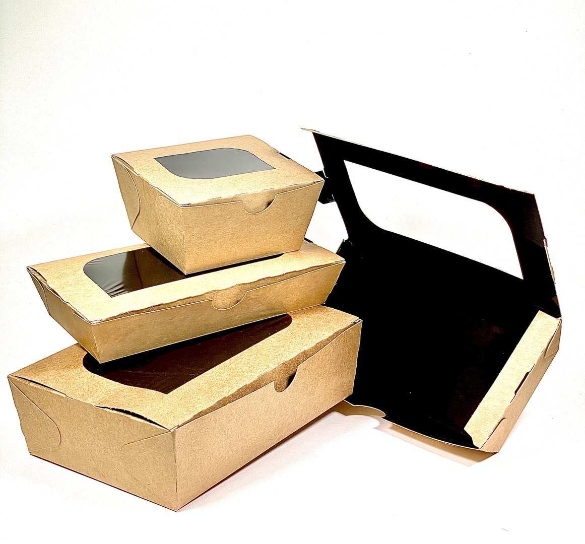 Caixa Take Away Kraft C/ Interior Preto e Janela 400ml