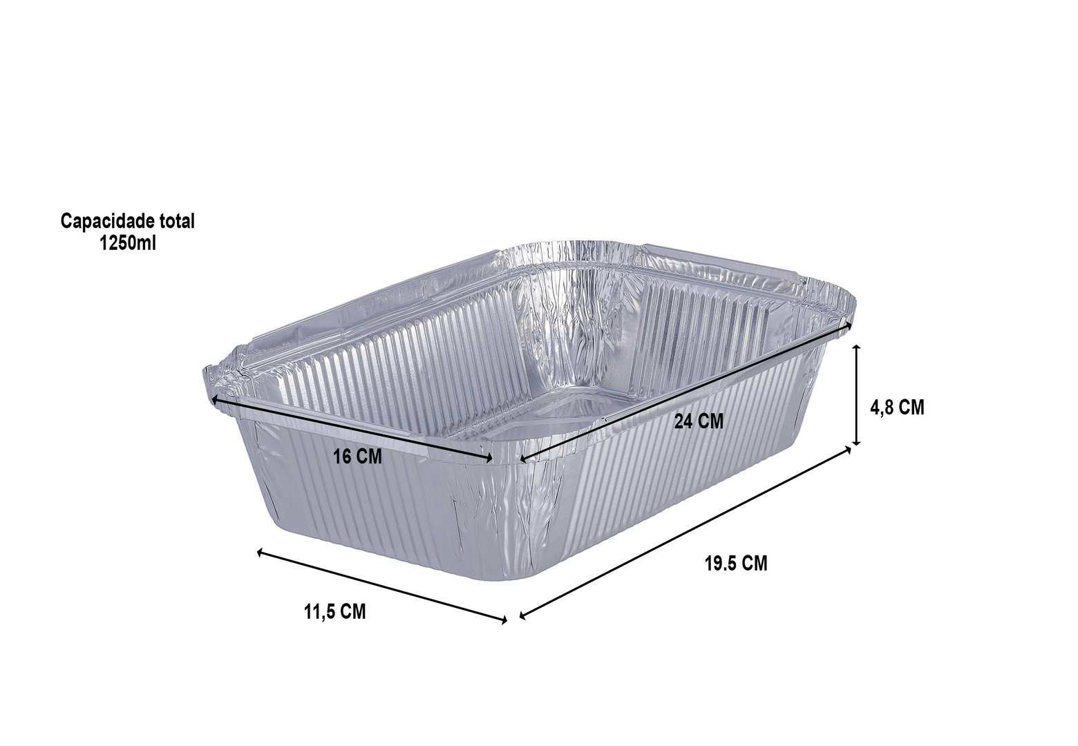 Bandeja de aluminio Rectangular 1250ml c/ tapa de papel