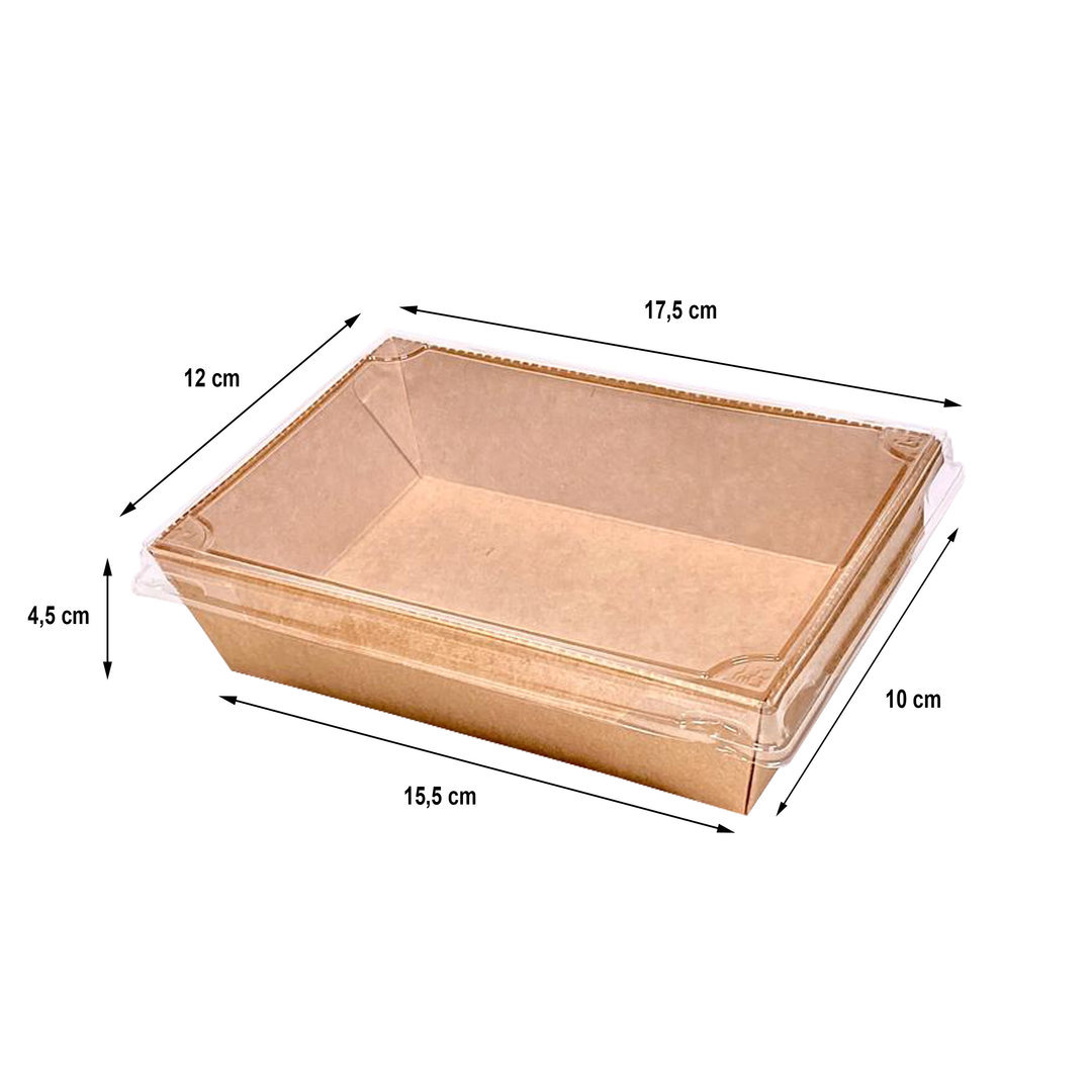 Saladeira de Cartão Rectangular Kraft c/ tampa 600ml