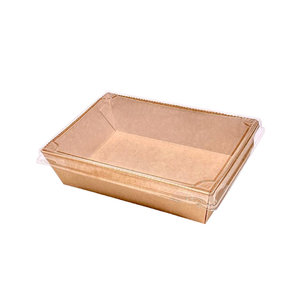 Kraft Rectangular Paper Salad Bowl with PET lid 600ml - Box Complete 200 Units