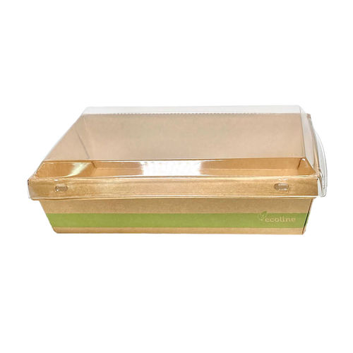 Ensaladera de cartón rectangular Kraft c/ tapa PET 1200ml - Paquete 25 unidades