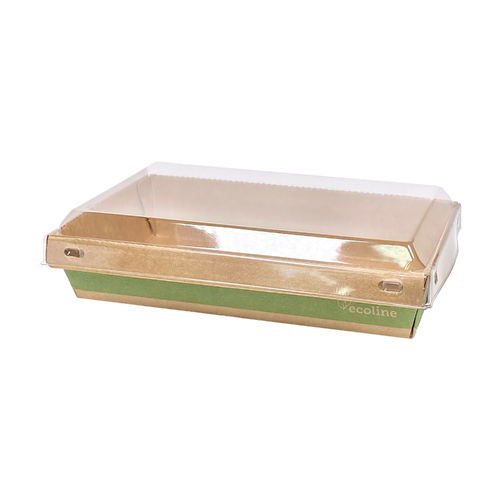 Ensaladera de cartón rectangular Kraft c/ tapa PET 2100ml - Paquete 25 unidades