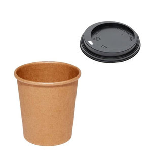 Paper Cup 100% Kraft (4Oz) 120ml w/ Black Lid “To Go” - Box of 1000 units