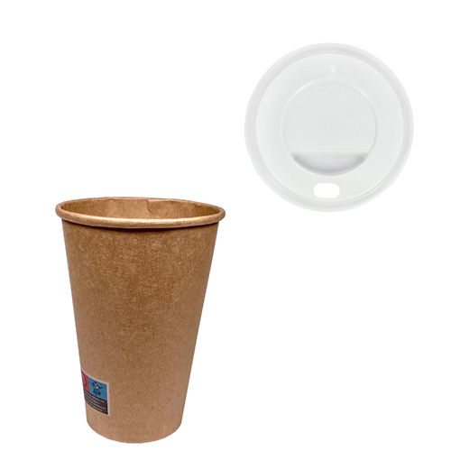 Verre en Carton 100% Kraft (16Oz) 480ml avec Couvercle Blanc “To Go” - Paquet 50 unités