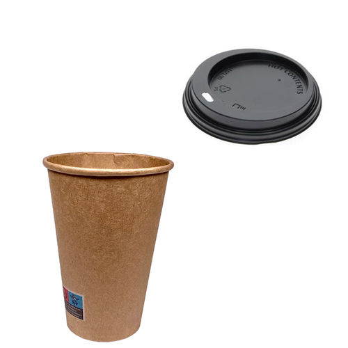 Verre en Carton 100% Kraft (16Oz) 480ml avec Couvercle Noir “To Go” - Paquet 50 unités