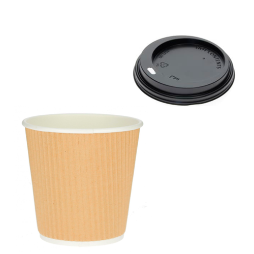 Vaso Cartón Corrugado Kraft 120ml (4OZ) c/ Tapa “To Go” Negra – Paquete 50 unidades