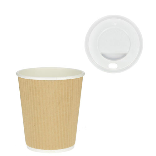 Vaso Cartón Corrugado Kraft 360ml (12Oz) c/ Tapa “To Go” Blanca – Paquete 25 unidades