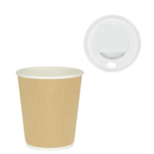 Corrugated Card Cup Kraft 360ml (12Oz) w/ White Lid “To Go” – Box of 500 units