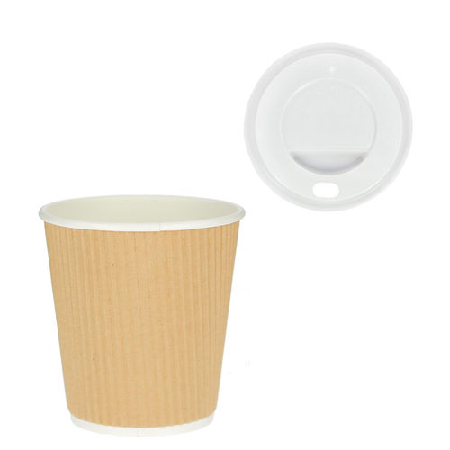 Vaso Cartón Corrugado Kraft 240ml (8Oz) c/ Tapa “To Go” Blanca – Paquete 25 unidades