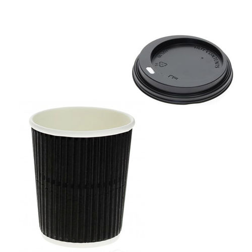 Vaso Cartón Corrugado Negro 240ml (8Oz) c/ Tapa “To Go” Negra – Paquete 25 unidades