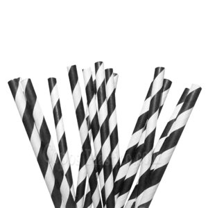Paille de Papier Droite Noire et Blanc - Paquet 100 unités