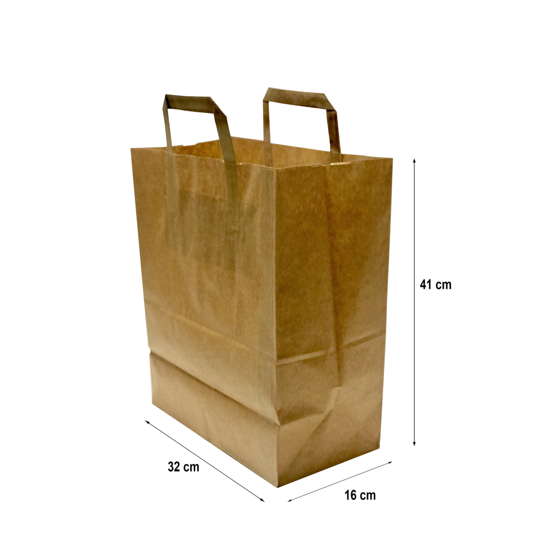 Saco de papel kraft c/ asa plana 32x41+16cm