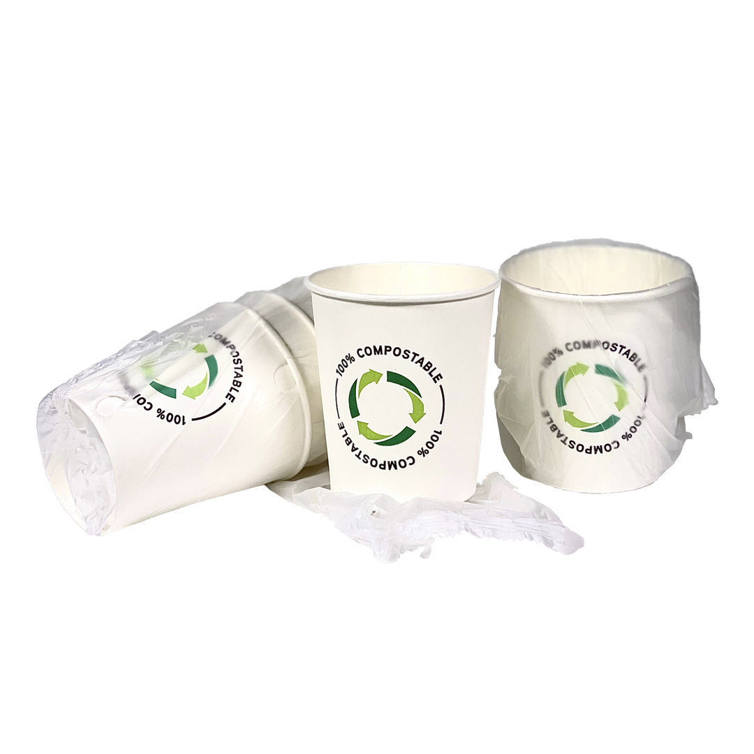 Copo Cartão Hotel 100% Compostável Embalado saco/ bio PLA 210ml (7OZ) Manga 50 unidades