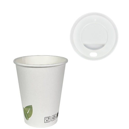 Vaso Cartón Eco 360ml (12Oz) c/ Tapa ToGo Blanca - Paquete 50 unidades