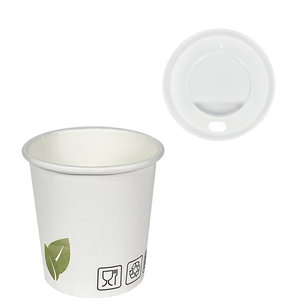 Vaso Cartón Eco 120ml (4Oz) c/ Tapa ToGo Blanca - Caja Completa 1000 unidades