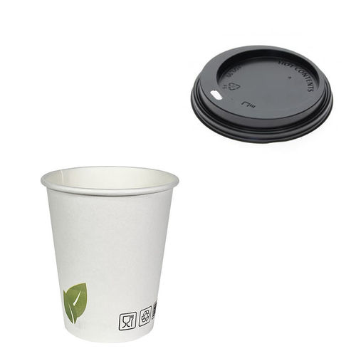 Vaso Cartón Eco 240ml (8Oz) c/ Tapa ToGo Negra - Caja Completa 1000 unidades