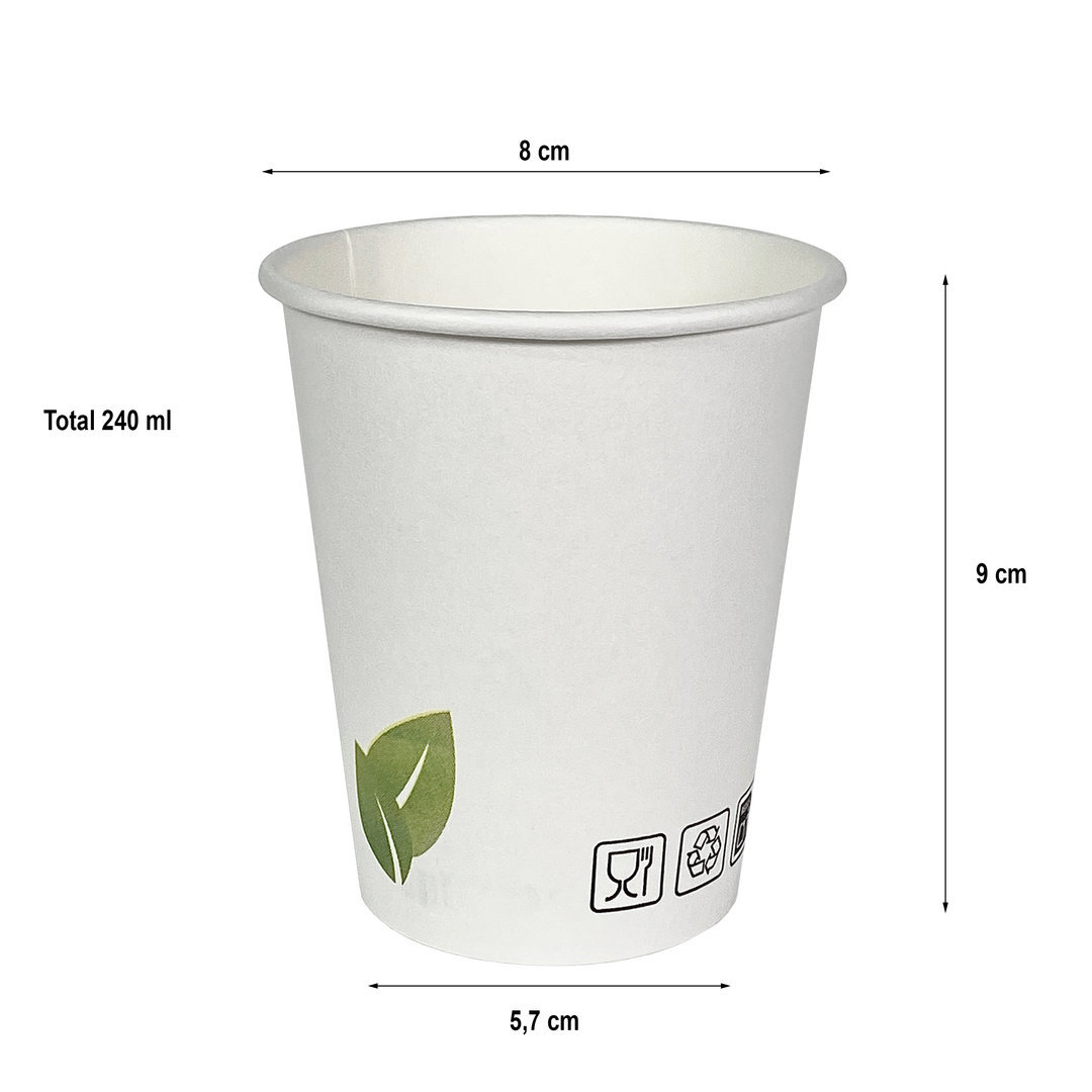 Copo Cartão Eco Folha Branco 240ml (8OZ)