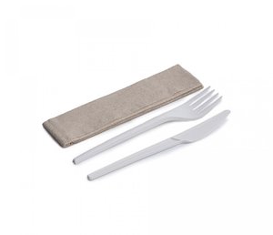 KIT-Fork + Knife + Spoon C/Napkin Bio CPLA 168mm - Pack 50 units