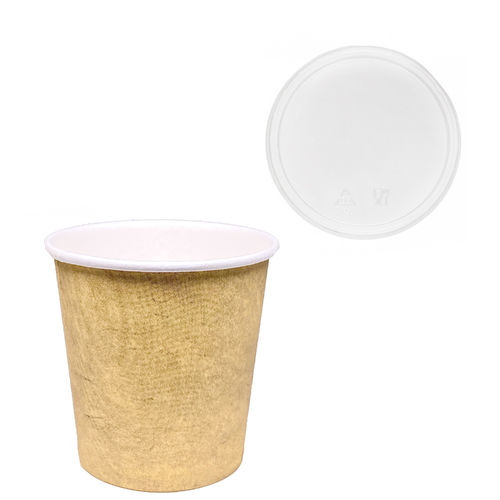 Copo de Cartão Café Vending 110ml (4Oz) Kraft c/ Tampa Plana – Manga 50 unidades