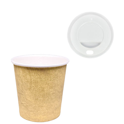 Vaso de Cartón Café 110ml (4Oz) Kraft c/ Tapa “To Go” Blanca - Paquete 50 unidades