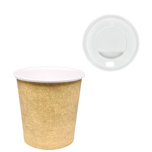 Paper Cups Coffe Vending 110ml (4Oz) Kraft w/ White Lid “To Go” – Box of 3000 units