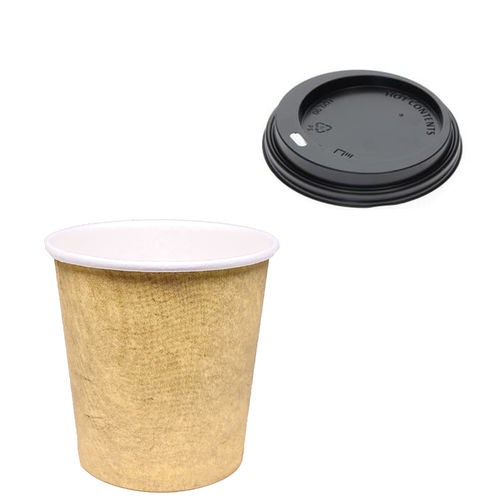 Verre en Carton Café Vending 110ml (4Oz) Kraft avec Couvercle Noir “To Go” - Paquet 50 unités