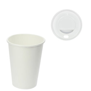 White Paper Cup 360ml (12Oz) w/ Cover w/ Hole "To Go" White - Pack 80 units