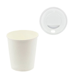 White Paper Cups 126ml (4Oz) w/ White Lid ToGo - Pack of 80 units