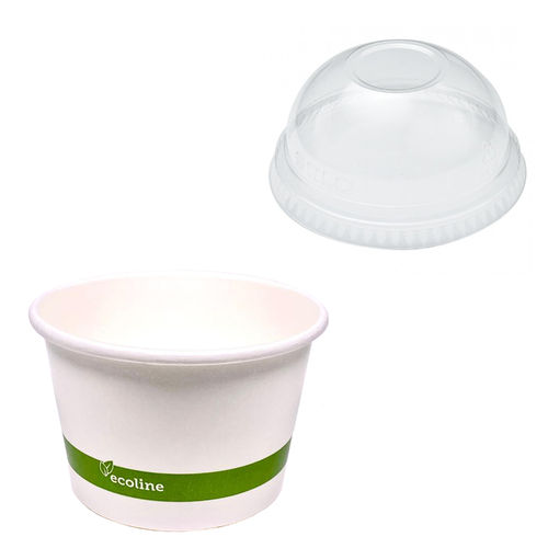 Verre en Carton Pour la Crème Glacée Blanc 240ml avec Couvercle Dôme - Paquet 50 unités