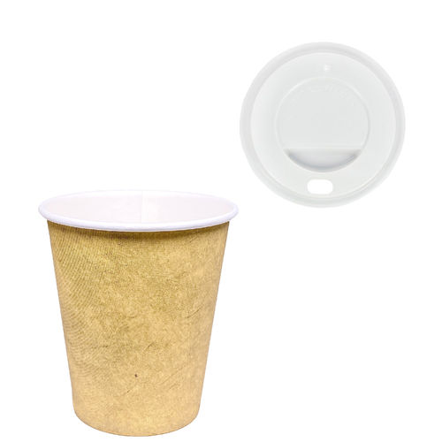 Copo de Cartão 192ml (6/7Oz) Kraft c/ Tampa “To Go” Branca - Manga 50 unidades