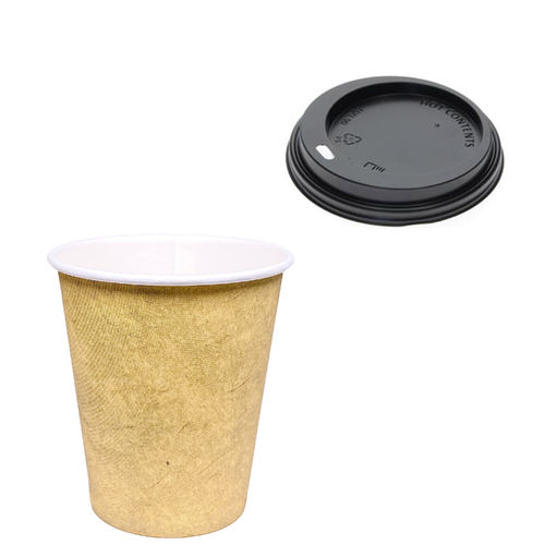 Copo de Cartão 192ml (6/7Oz) Kraft c/ Tampa “To Go” Preta – Manga 50 unidades