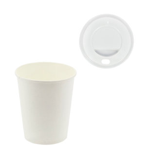 Paper Cups 240ml (8Oz) White w/ White Lid “To Go” - Box of 1000 units