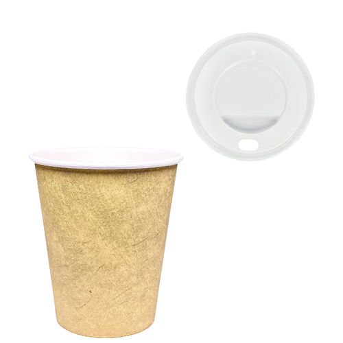 Vaso de Cartón 240ml (8Oz) Kraft c/ Tapa “To Go” Blanca  – Paquete 50 unidades