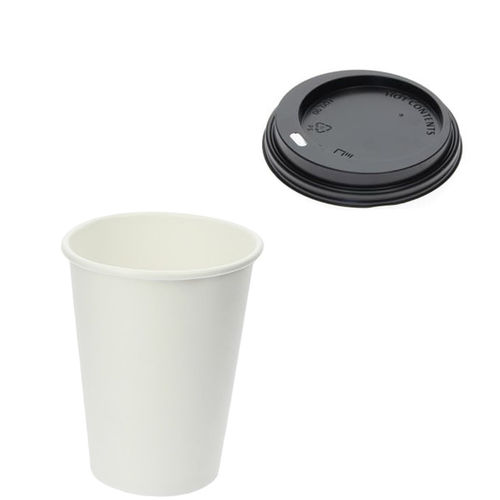 Verre en Carton 480ml (16Oz) Blanc avec Couvercle Noir “To Go” – Boîte Complète 1000 unités