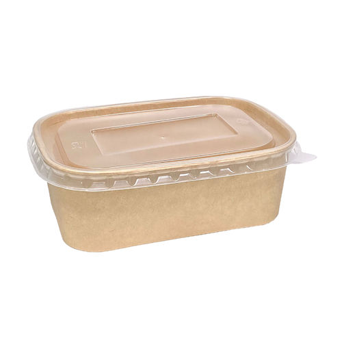 Boîte en carton rectangulaire Kraft de 750 ml avec couvercle en PP - Paquet de 25 unités