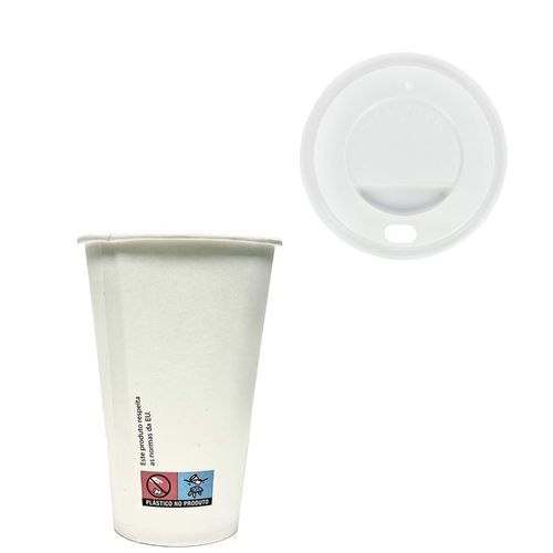 Copo Cartão Branco 350 ml (12Oz) c/ tampa "ToGo" Branca - pacote de 50 unidades