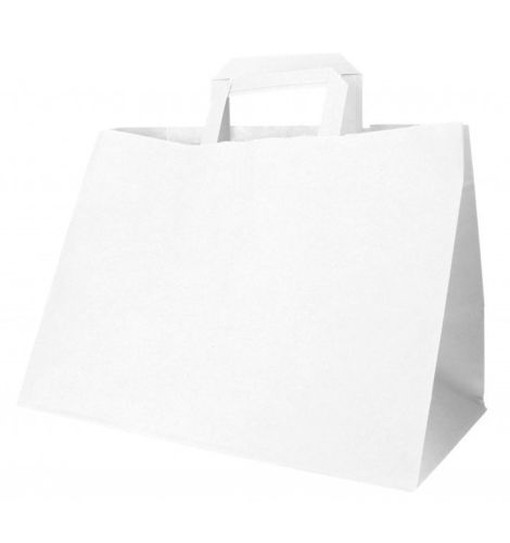 Saco de papel branco asa plana 32x21x24 - Caixa Completa 250 unidades