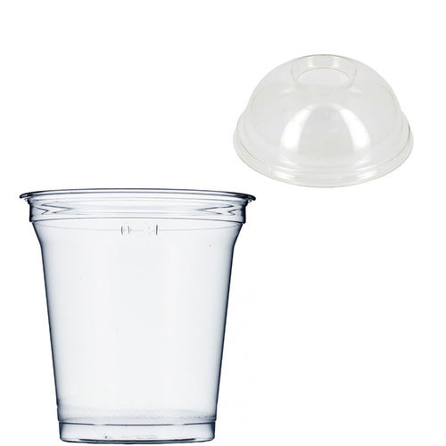 Copo Plástico RPET 9oz - 270ml Com Tampa Cúpula Com Orificio - Pacote 50 unidades