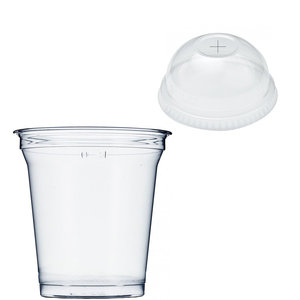 Gobelet Plastique RPET 12oz - 350ml Avec Couvercle Dôme Avec Croix - Paquet de 50 unités