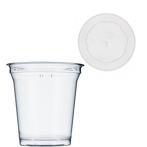 Vaso Plástico RPET 12oz - 350ml Con Tapa Plana Con Cruz - Caja Completa 800uds