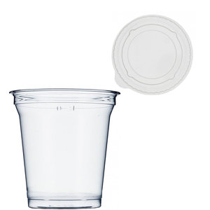 Vaso Plástico RPET 12oz - 350ml Con Tapa Plana Cerrada - Paquete de 50 unidades