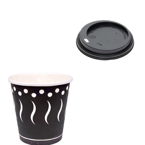 Black Printed Card Cup 120ml (4Oz) w/Black ToGo Cover - Complete Box 1000 units