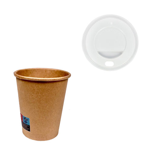 Vaso de Cartón 240ml (8Oz) 100% Kraft c/ Tapa Blanca “To Go” – Paquete 50 unidades