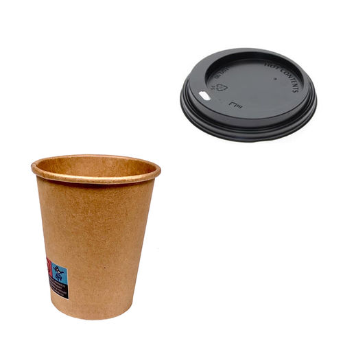 Vaso de Cartón 240ml (8Oz) 100% Kraft c/ Tapa Negra “To Go” – Paquete 50 unidades
