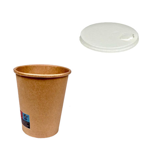 Vaso de Cartón 350ml (12Oz) 100% Kraft Con Tapa de Carton - Pack de 50 unidades